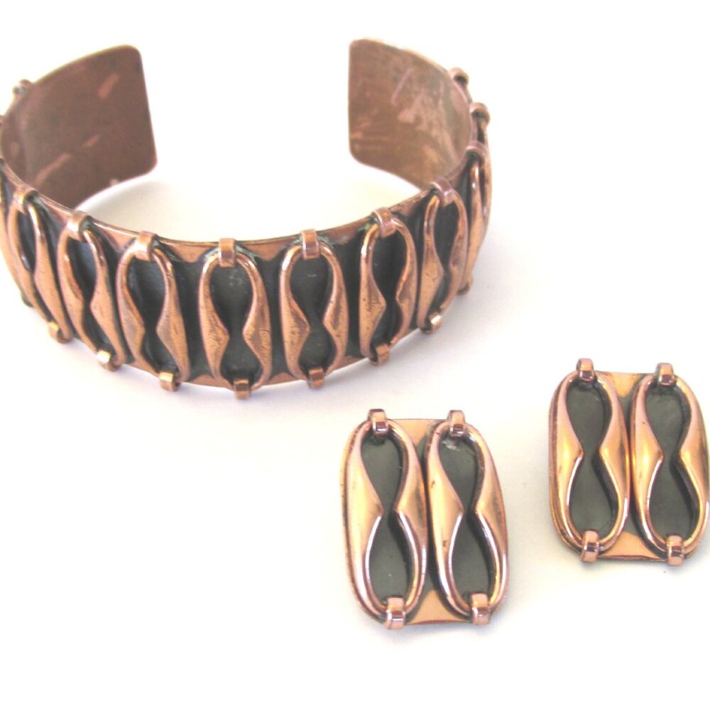 Vintage copper Renior cuff and earrings